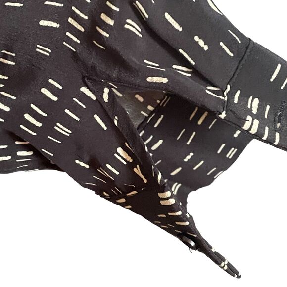 ECRU Black Print 100% Silk Blouse size Small Long Sleeves Career Casual Preppy - Picture 3 of 13